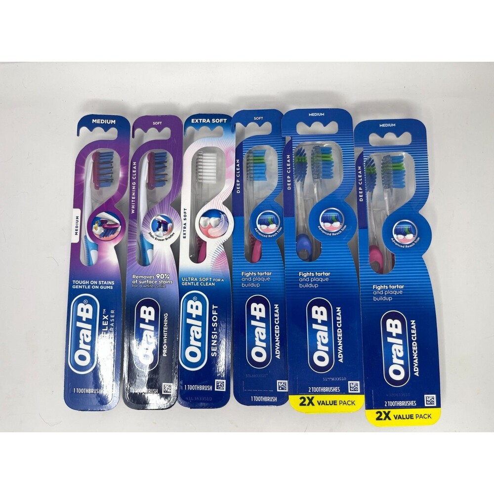 Lot 8 Oral-B Advanced+Pro-Whitening+Flex+Sensi-Soft Toothbrush Soft/Medium